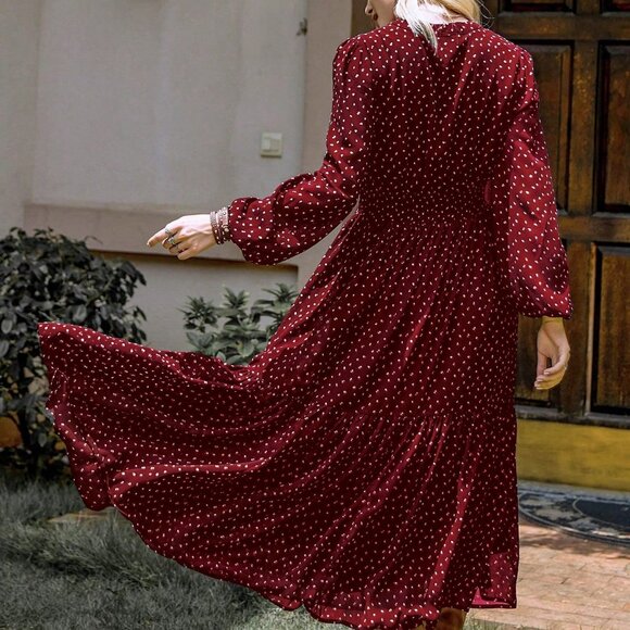 Burgundy Boho Beauty Women's   Polka Dot Dress - Picture 2 of 6